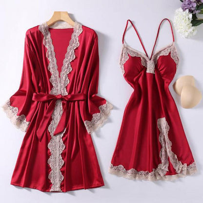 Women's Satin Robe and Nightgown Sleepwear Set - ChoreGirl