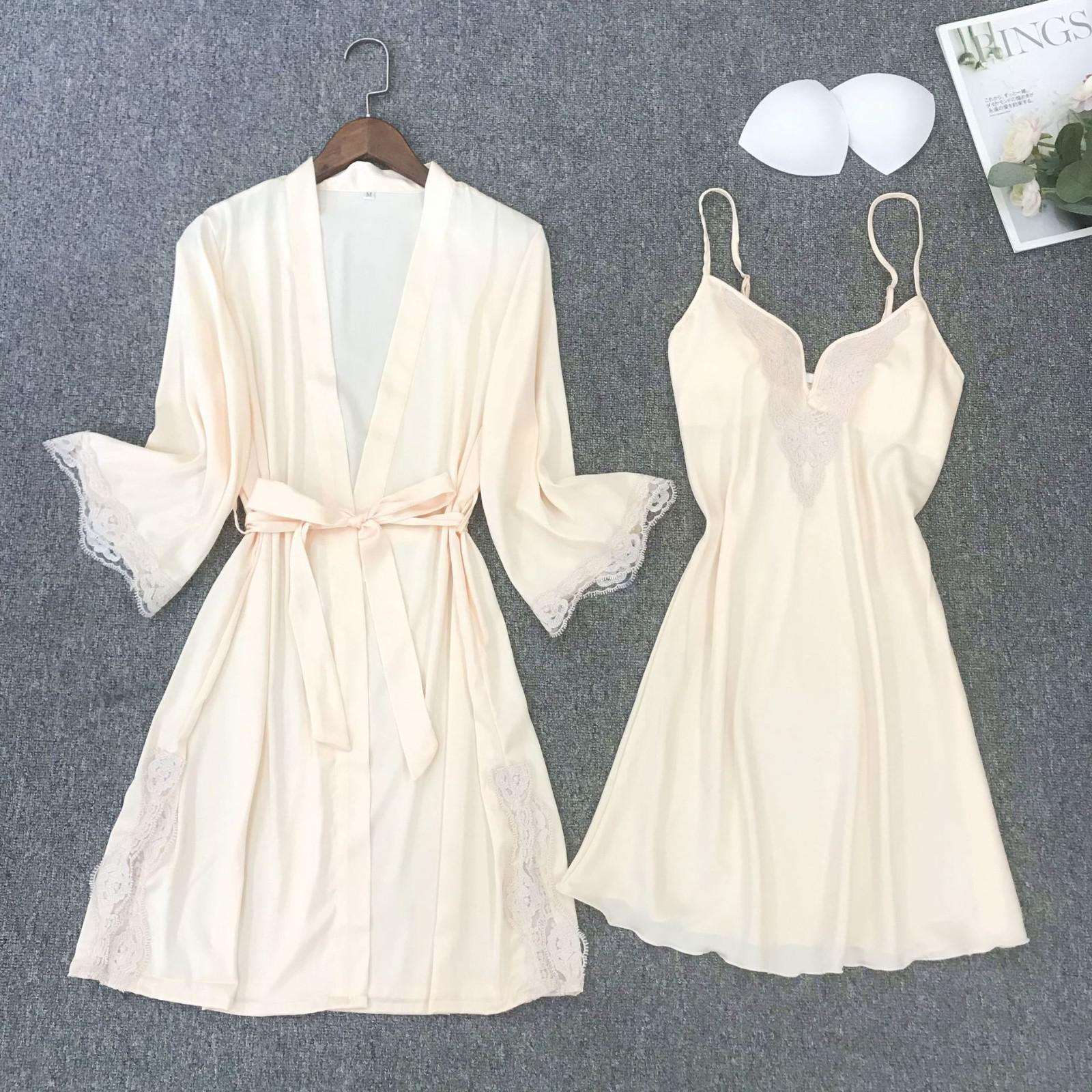 Women's Satin Robe and Nightgown Sleepwear Set - ChoreGirl