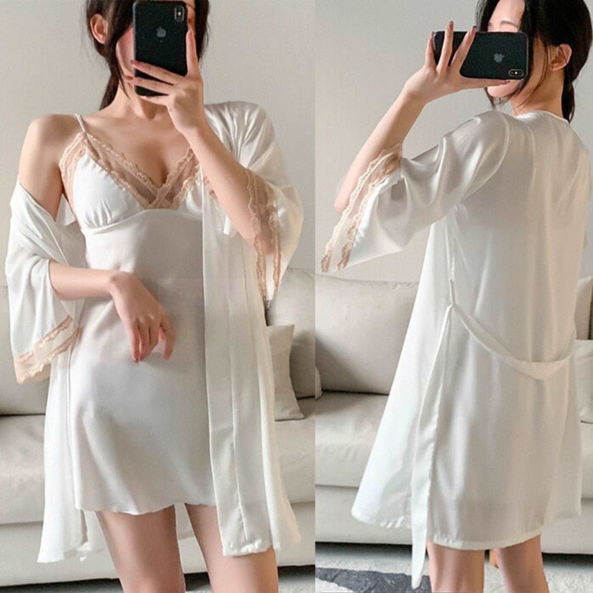 Women's Satin Robe and Nightgown Sleepwear Set - ChoreGirl