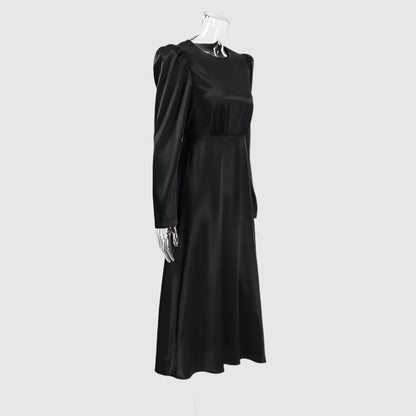 Women's Satin Round Neck Puff Sleeve Event Dress - ChoreGirl