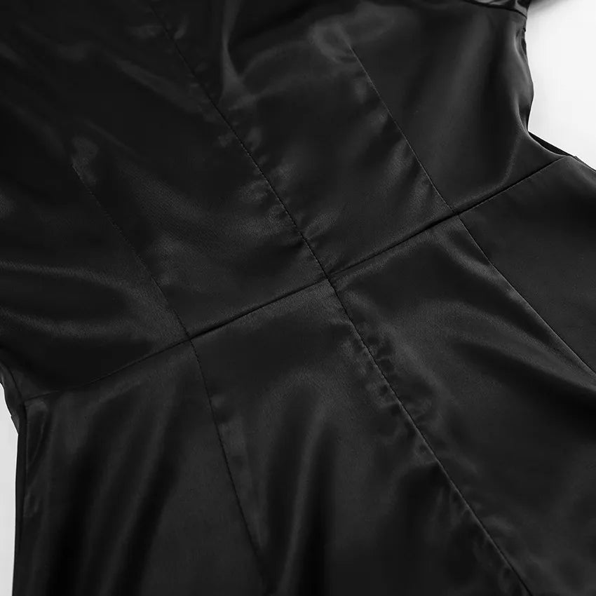 Women's Satin Round Neck Puff Sleeve Event Dress - ChoreGirl