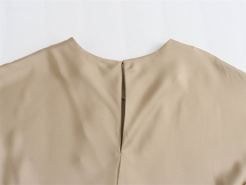 Women's Satin Simple Round Neck Short Sleeve Dress - ChoreGirl