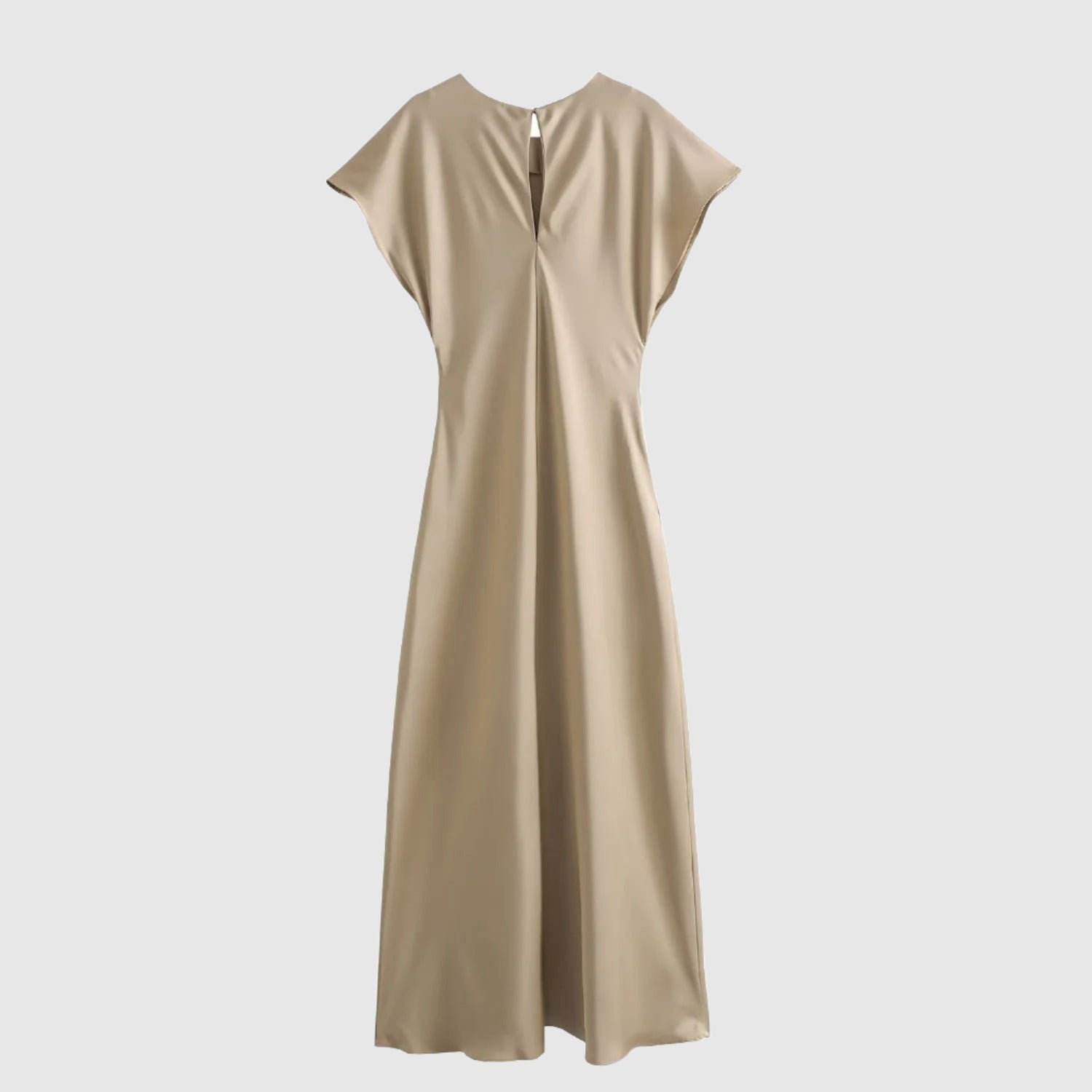 Women's Satin Simple Round Neck Short Sleeve Dress - ChoreGirl
