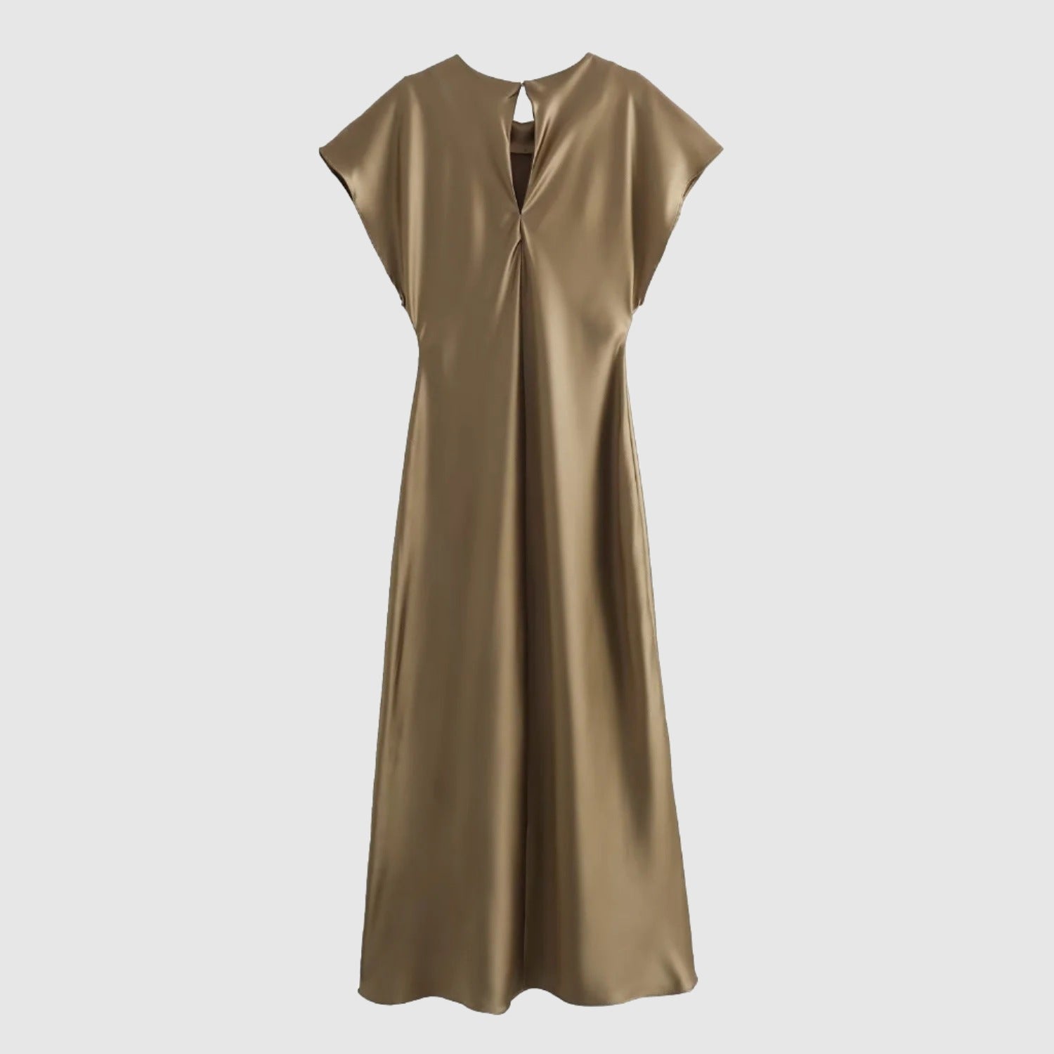 Women's Satin Simple Round Neck Short Sleeve Dress - ChoreGirl
