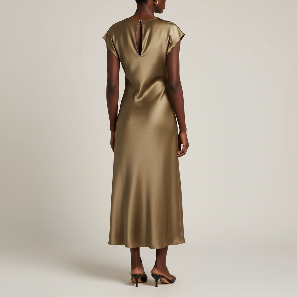 Satinkleid für Damen mit Rundhalsausschnitt – Kurzarm, elegante Silhouette