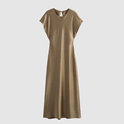 Women's Satin Simple Round Neck Short Sleeve Dress - ChoreGirl