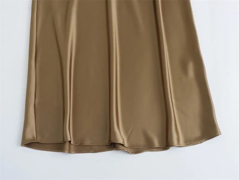 Women's Satin Simple Round Neck Short Sleeve Dress - ChoreGirl