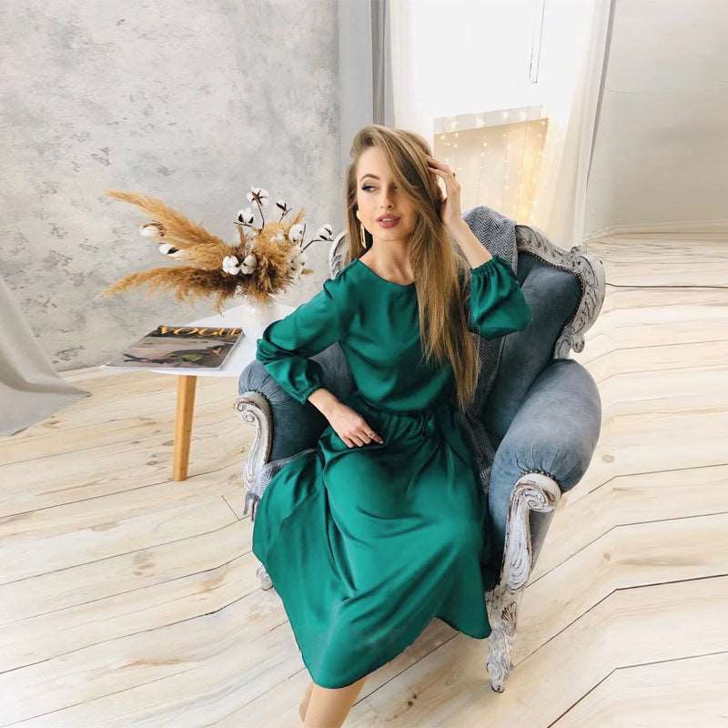 Women's Satin Waist Slimming Dress - ChoreGirl