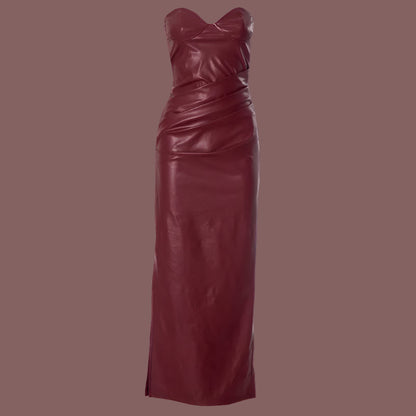 Women's Seductive Tight Leather Tube Maxi Dress - ChoreGirl