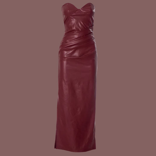 Women's Seductive Tight Leather Tube Maxi Dress - ChoreGirl