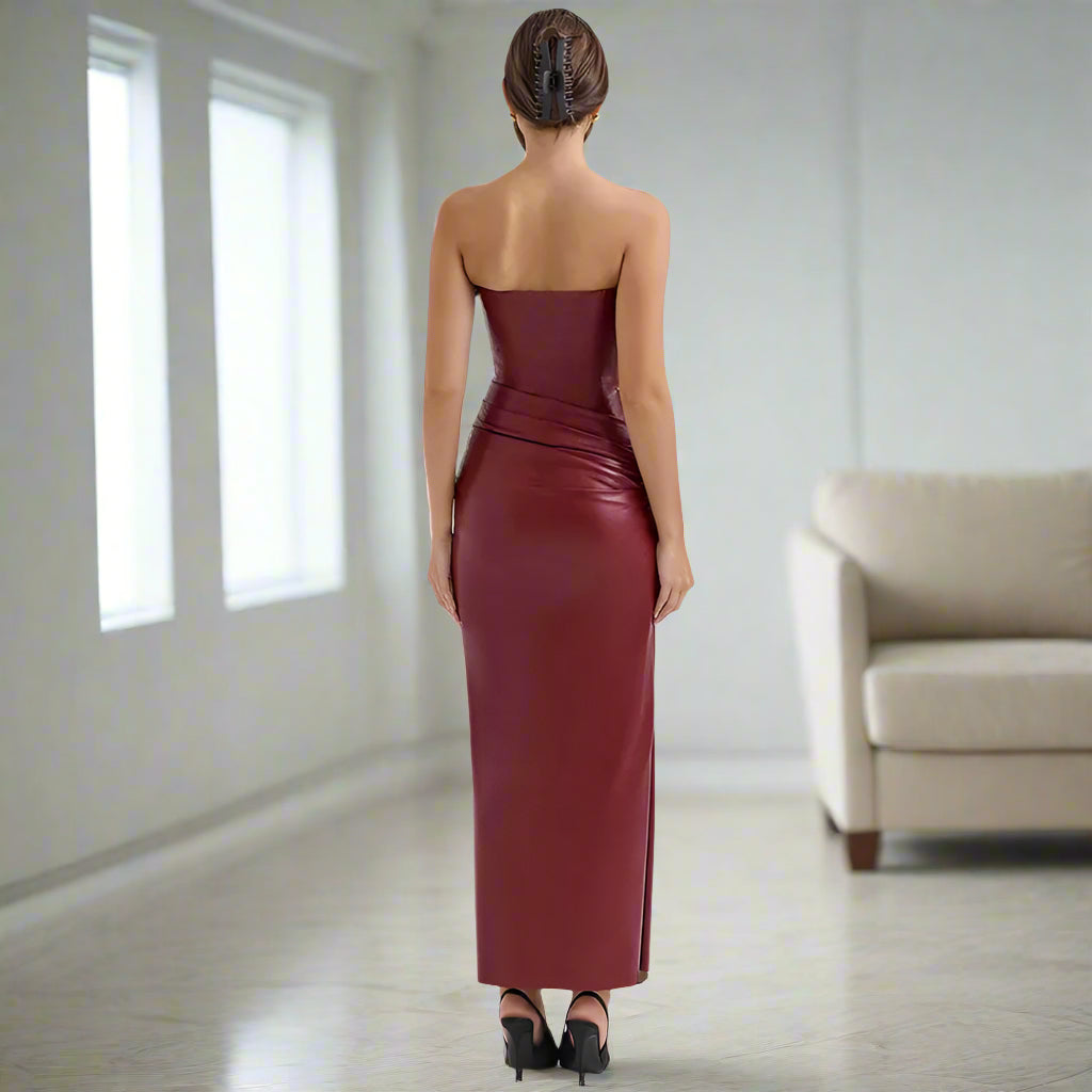 Women's Seductive Tight Leather Tube Maxi Dress - ChoreGirl