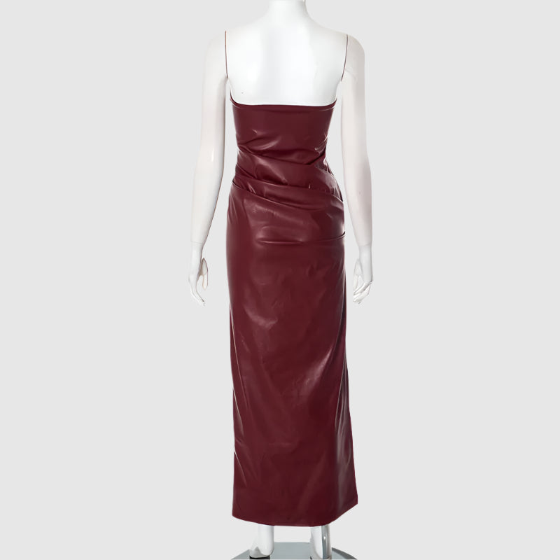 Women's Seductive Tight Leather Tube Maxi Dress - ChoreGirl