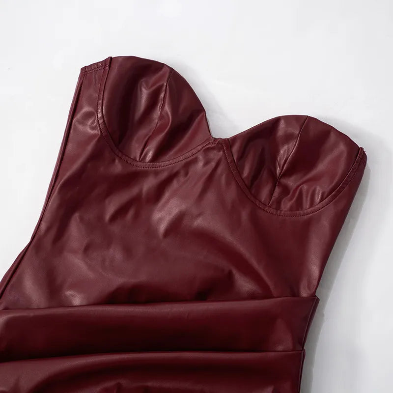Women's Seductive Tight Leather Tube Maxi Dress - ChoreGirl