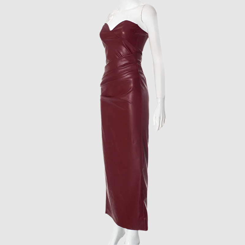 Women's Seductive Tight Leather Tube Maxi Dress - ChoreGirl