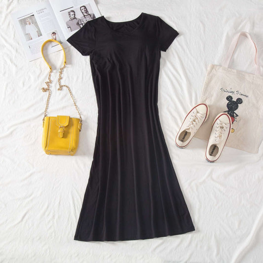 Women's Short Sleeved T-Shirt Dress With Bra Pads Loungewear - ChoreGirl