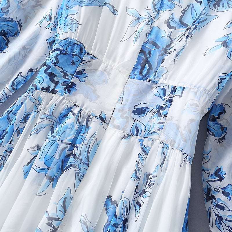 Women's Silk Scarf Collar Chiffon Fashion Dress - ChoreGirl