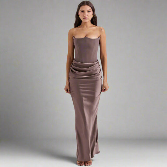Women's Slim Bandeau Tube Long Backless Evening Dress - ChoreGirl
