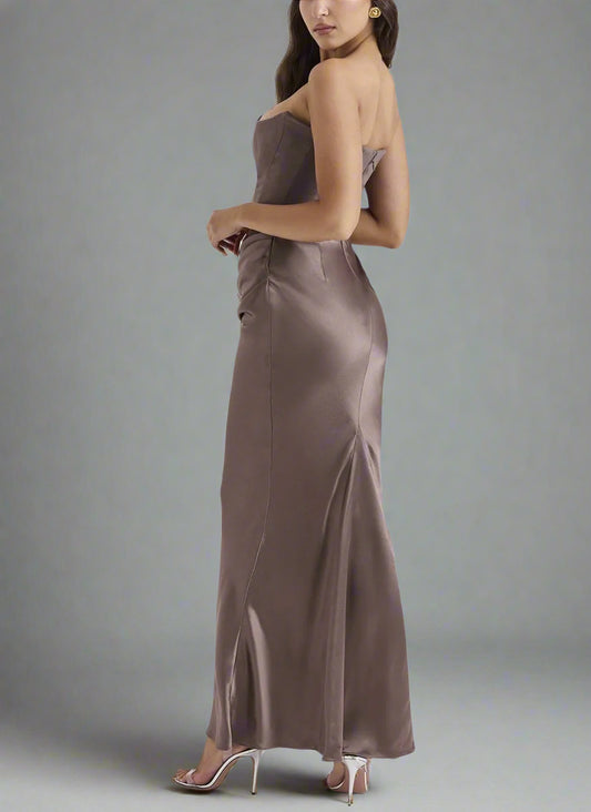 Women's Slim Bandeau Tube Long Backless Evening Dress - ChoreGirl