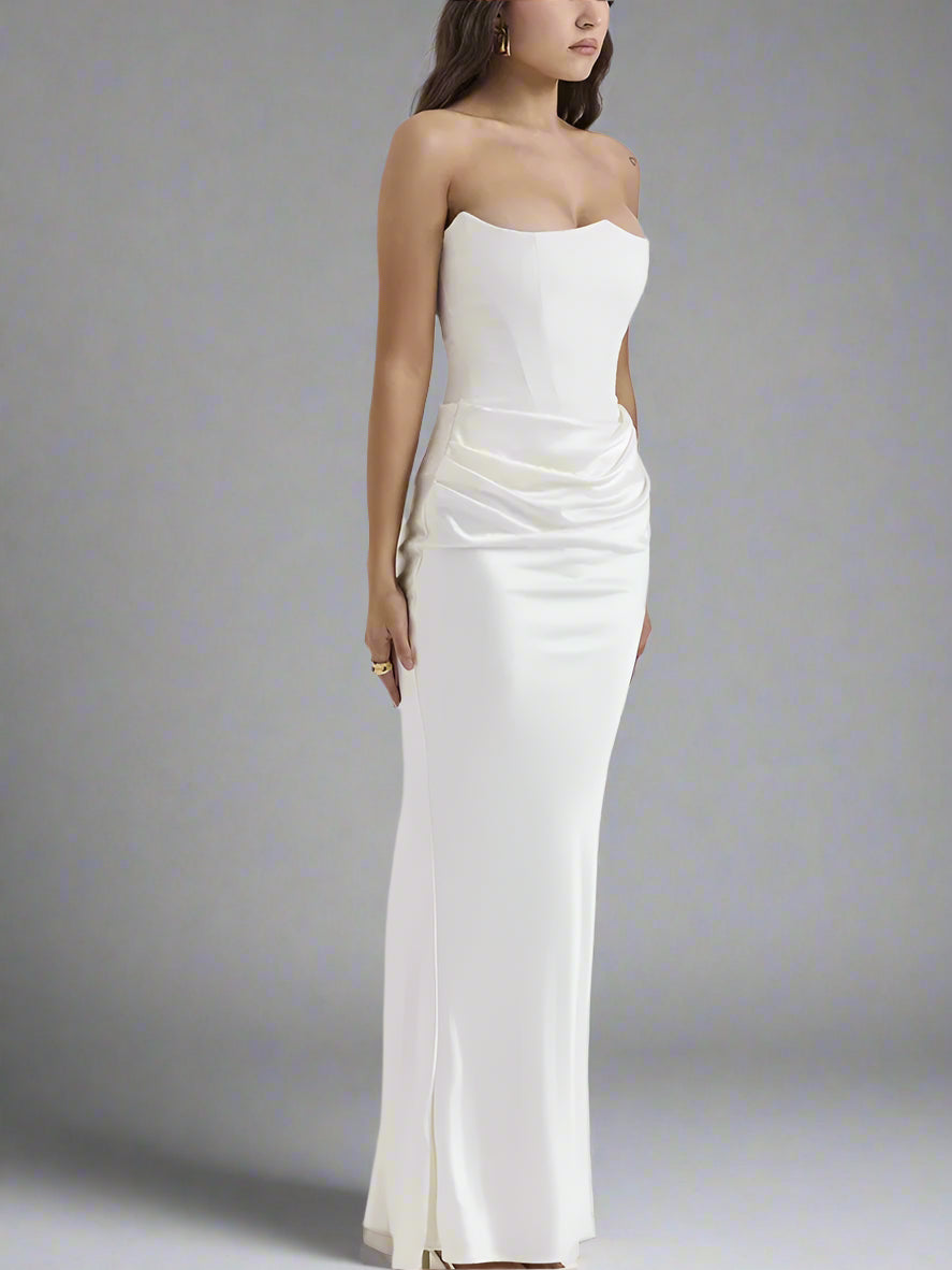 Women's Slim Bandeau Tube Long Backless Evening Dress - ChoreGirl