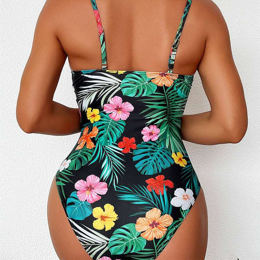 Women's Slimming Floral Hollow Cut One-piece Swimsuit - ChoreGirl