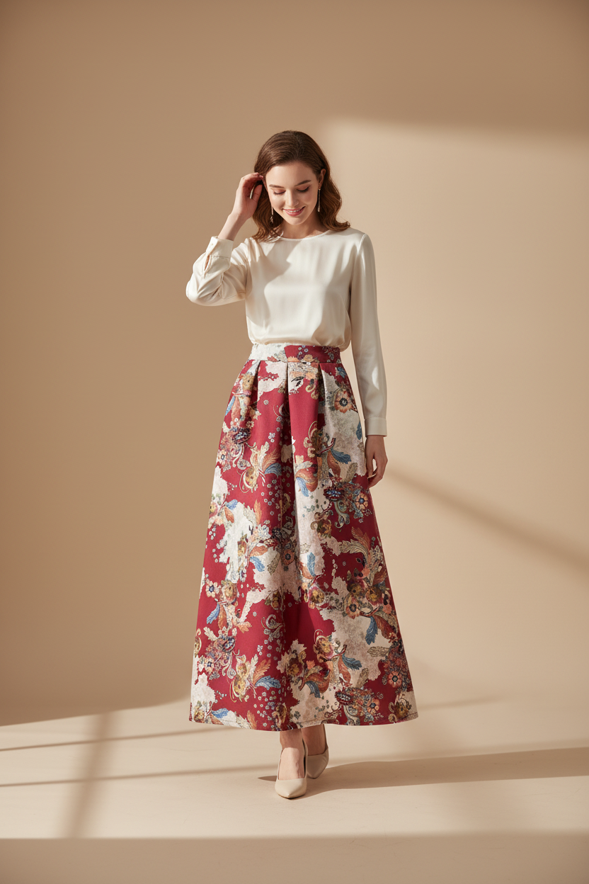 Smooth Satin A-Line Skirt - Elegant Long Flowing Midi