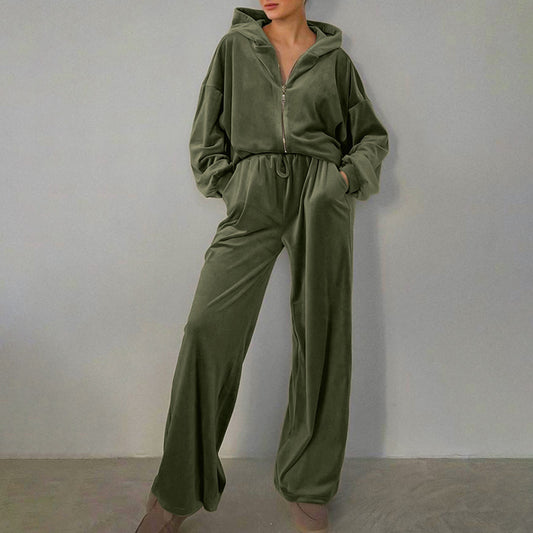 Women's Soft Hooded Jacket and Sweatpants Outfit Set - ChoreGirl