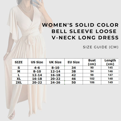 Women's Solid Color Bell Sleeve Loose V-neck Long Dress - ChoreGirl