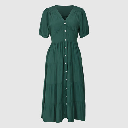 Women's Solid Color Short Sleeve Summer Dress - ChoreGirl