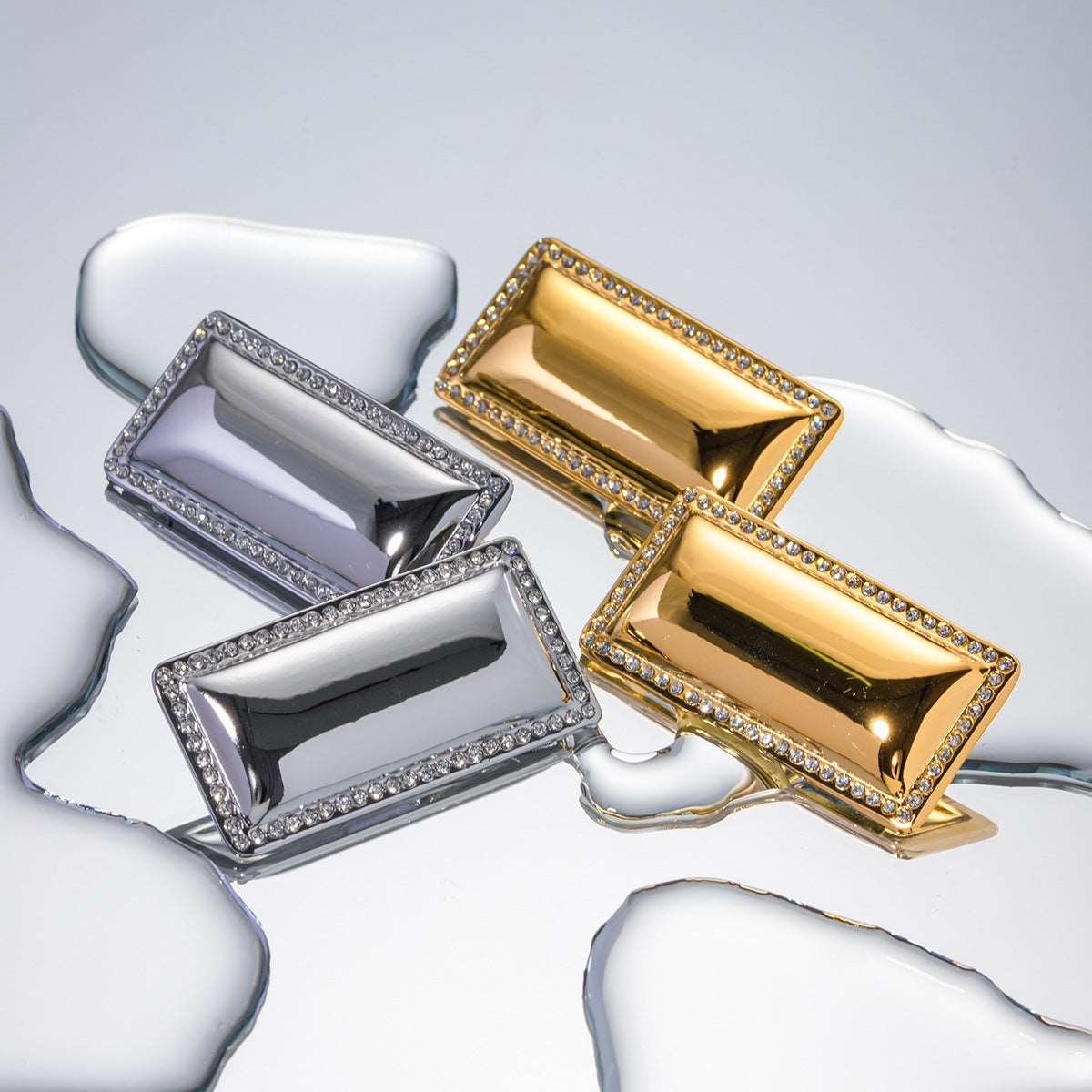 Women's Stainless Steel Inlaid Diamond Glossy Rectangular Shape Earrings - ChoreGirl