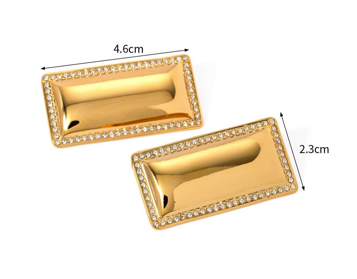 Women's Stainless Steel Inlaid Diamond Glossy Rectangular Shape Earrings - ChoreGirl