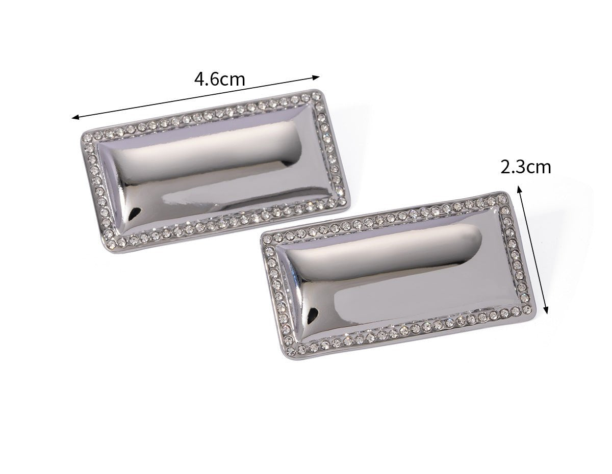 Women's Stainless Steel Inlaid Diamond Glossy Rectangular Shape Earrings - ChoreGirl