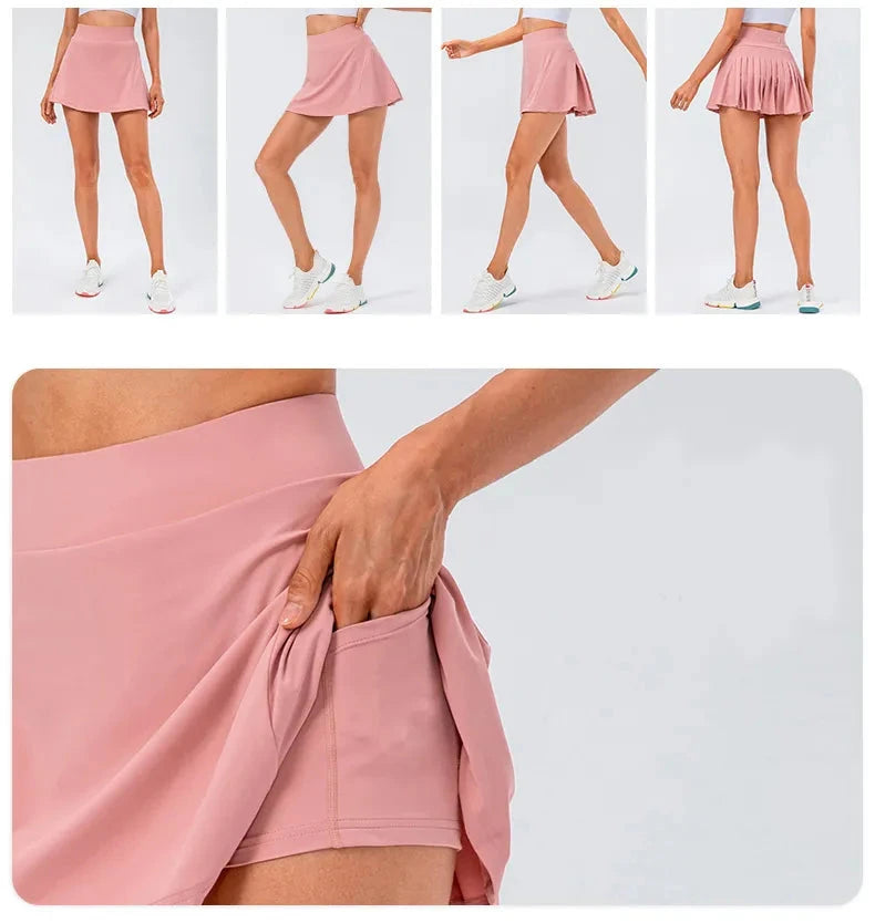 Women's Super Elastic Pleated Tennis Skirt With Shorts and Zipped Pocket - ChoreGirl