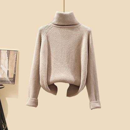 Women's Thick Turtleneck Sweater, Wide Leg Pants and Long Cardigan Outfit Set Pieces - ChoreGirl