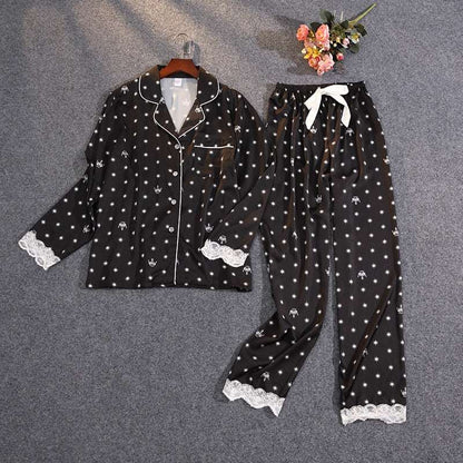 Women's Thin Ice Silk Satin and Lace Two-piece Pajamas Set - ChoreGirl