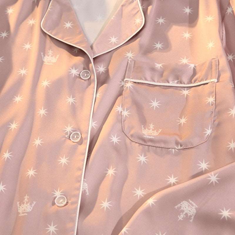 Women's Thin Ice Silk Satin and Lace Two-piece Pajamas Set - ChoreGirl