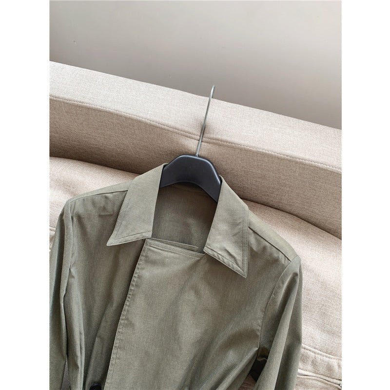 Women's Thin Stretch Linen A-Line Long Trench Coat - ChoreGirl