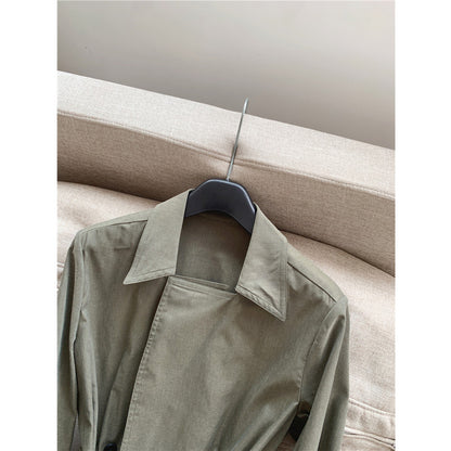 Women's Thin Stretch Linen A-Line Long Trench Coat - ChoreGirl
