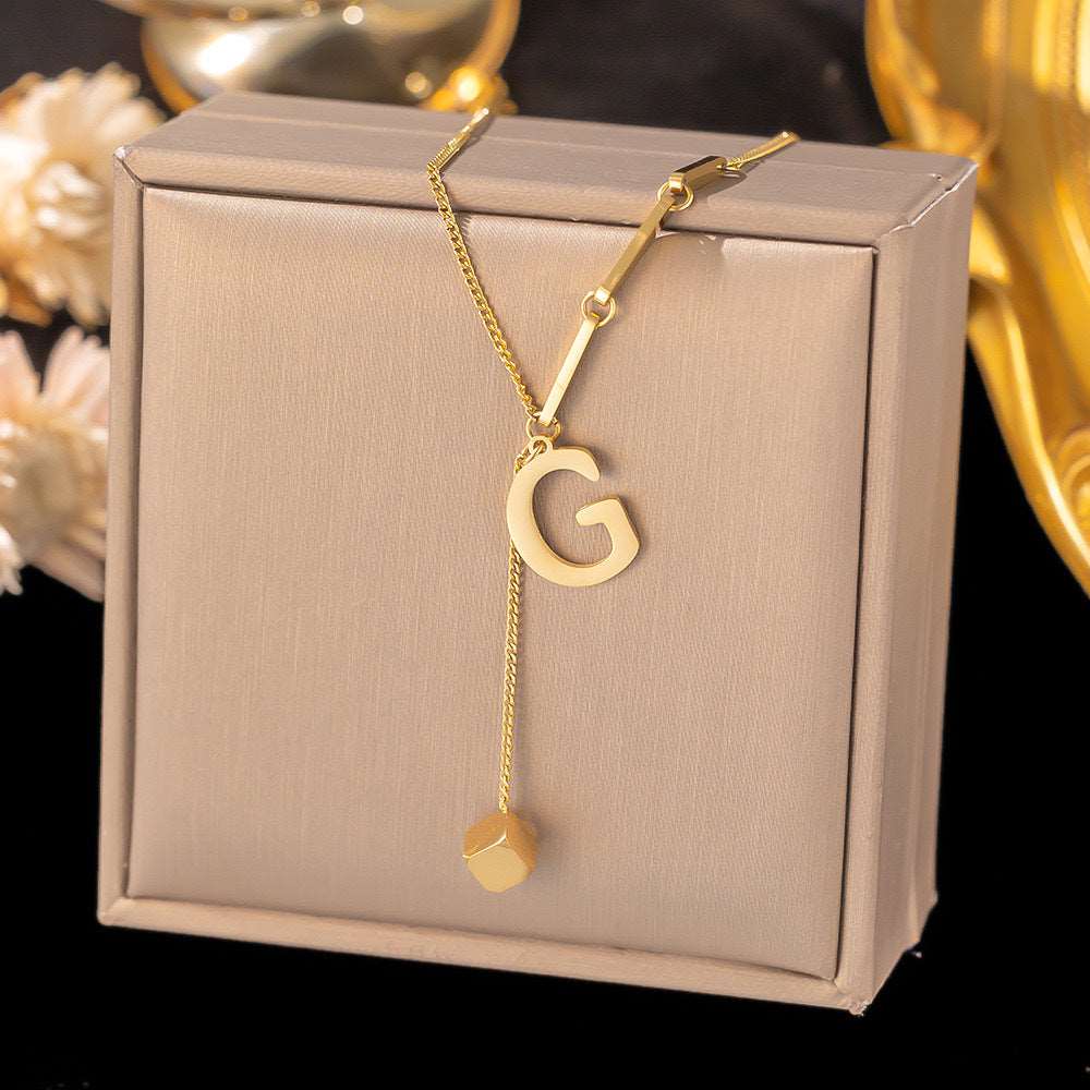 Women's Titanium Steel Graceful Personal Letter and Small Square Pendant Necklace - ChoreGirl