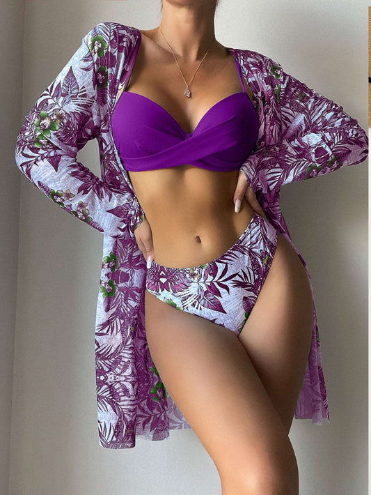Women's Top, Pants and Cover-up Robe Three-piece Swimsuit - ChoreGirl