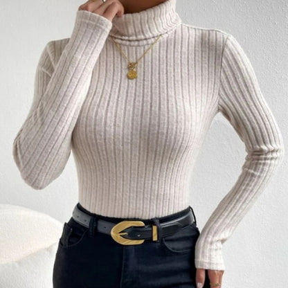 Women's Turtleneck Long-sleeved Striped Knitted Jumper - ChoreGirl