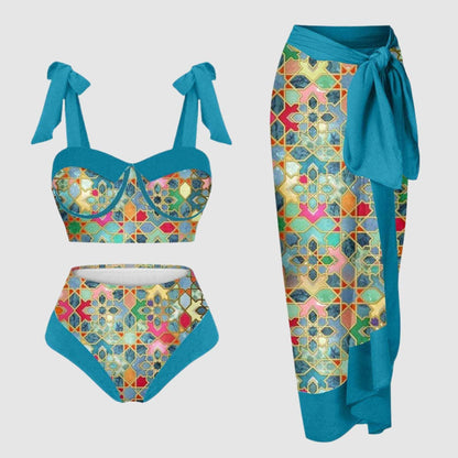 Women's Two-piece Swimsuit and Cover Scarf Set - ChoreGirl