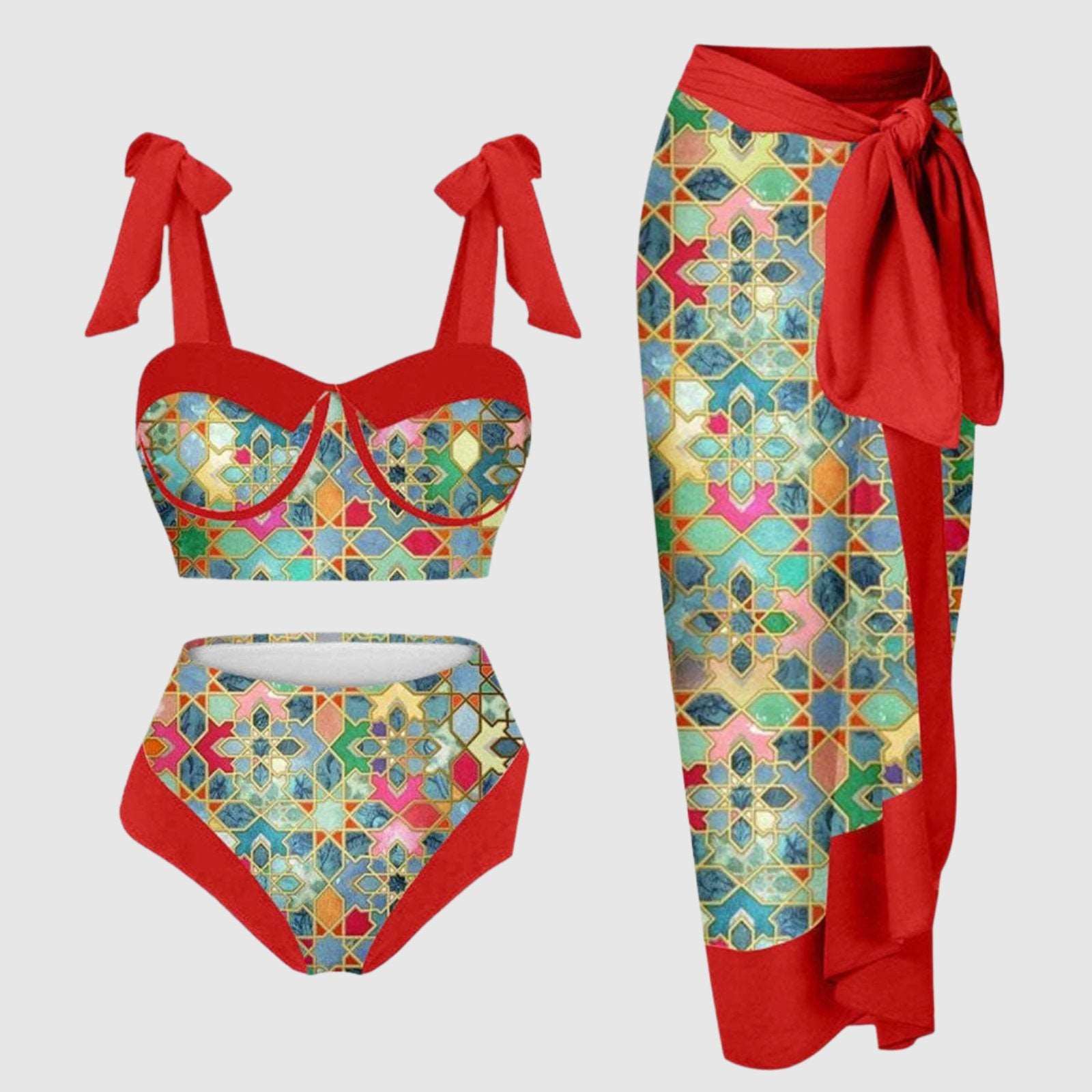 Women's Two-piece Swimsuit and Cover Scarf Set - ChoreGirl