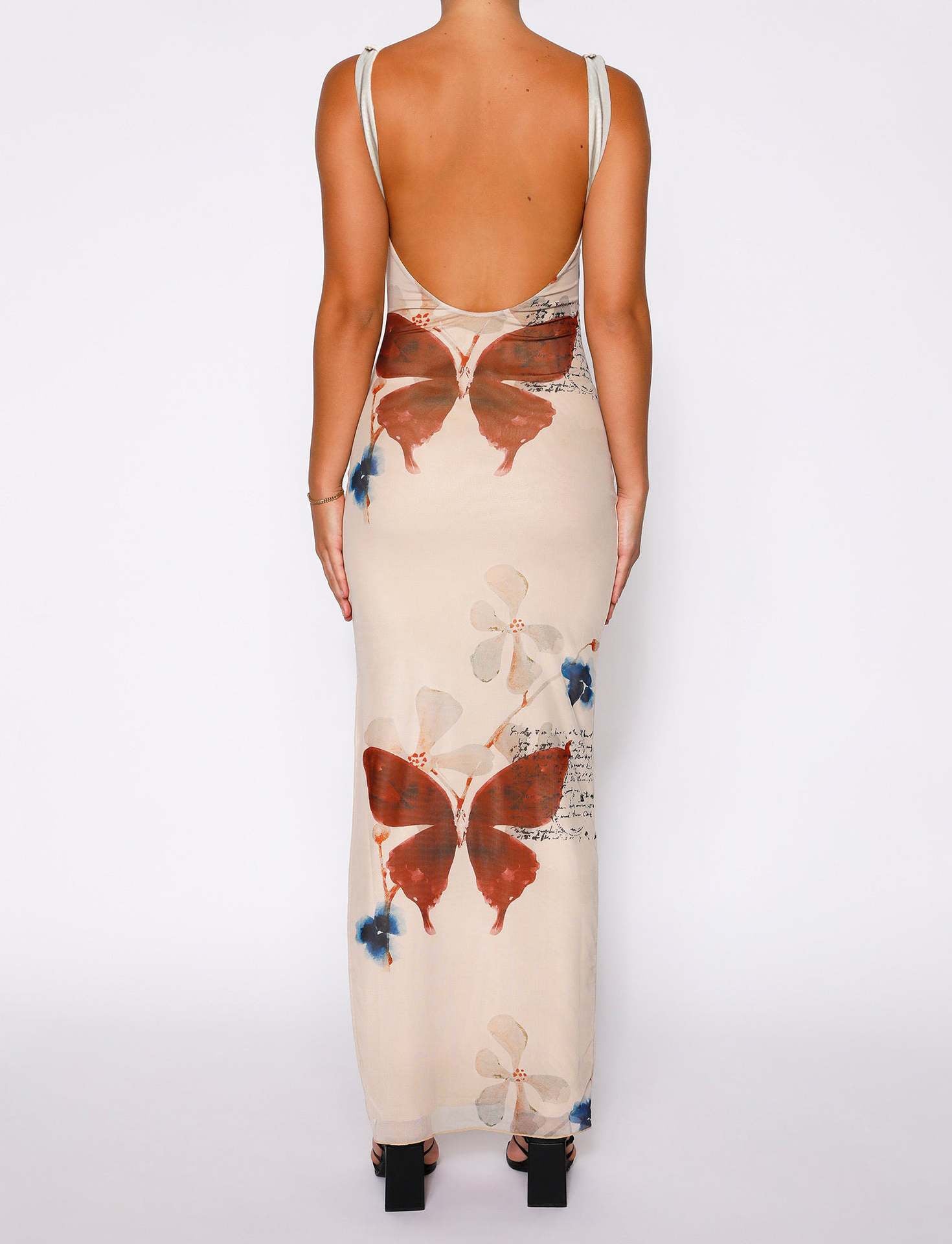 Women's V-neck Backless Butterfly Print Tight Dress - ChoreGirl
