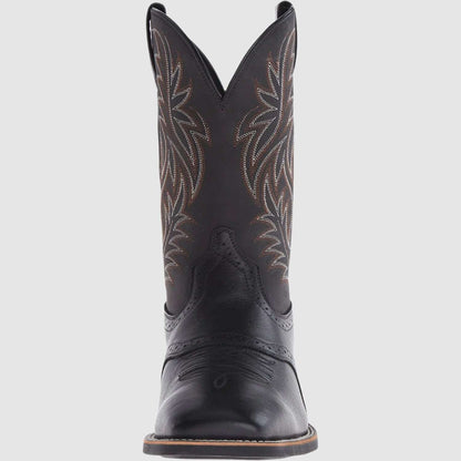 Women's Vintage Embroidered Stitching Wide Head Western Cowboy Boots - ChoreGirl