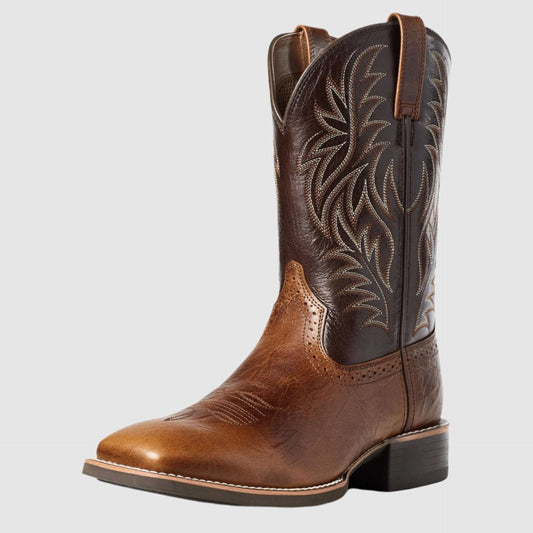 Women's Vintage Embroidered Stitching Wide Head Western Cowboy Boots - ChoreGirl