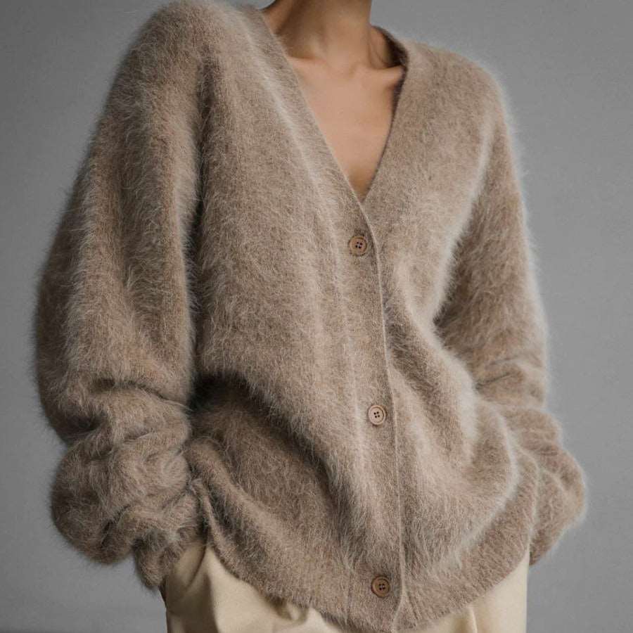 Women's Warm and Soft Loose V-neck Button-up Cardigan - ChoreGirl