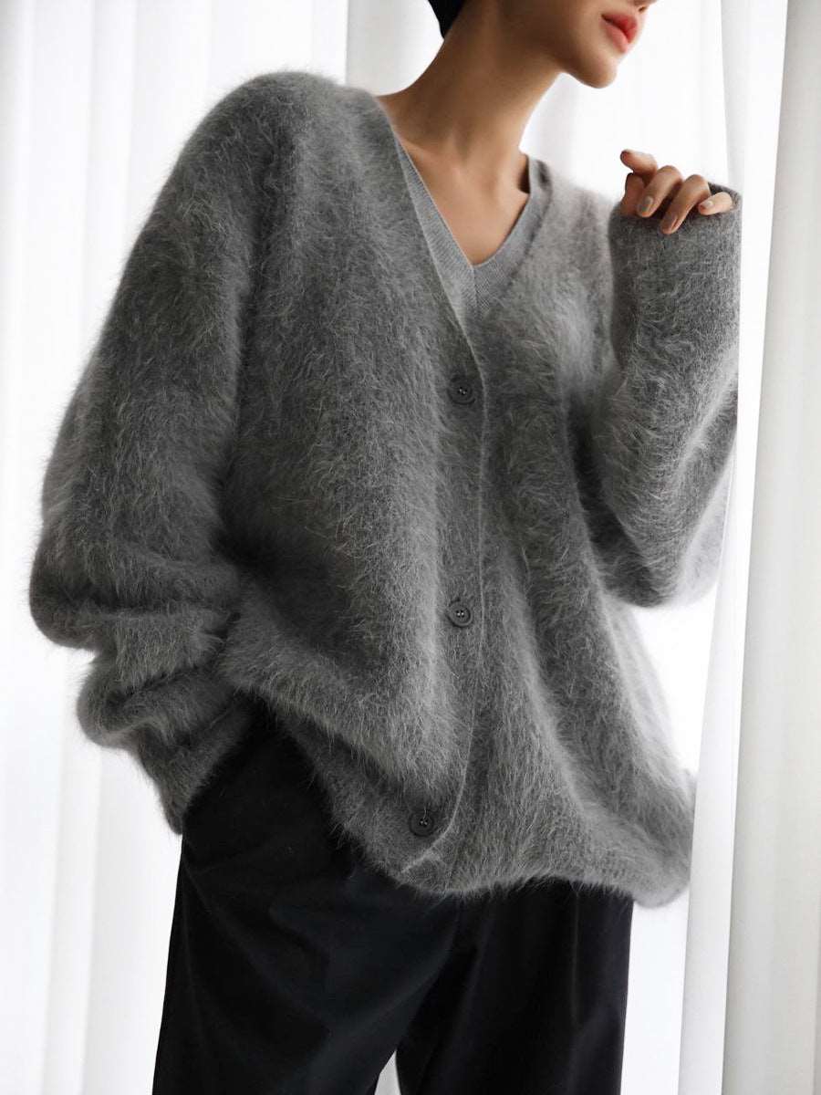 Women's Warm and Soft Loose V-neck Button-up Cardigan - ChoreGirl