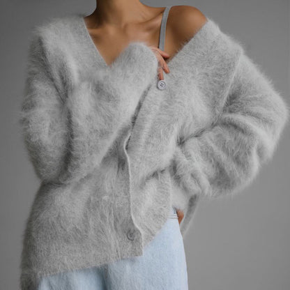 Women's Warm and Soft Loose V-neck Button-up Cardigan - ChoreGirl