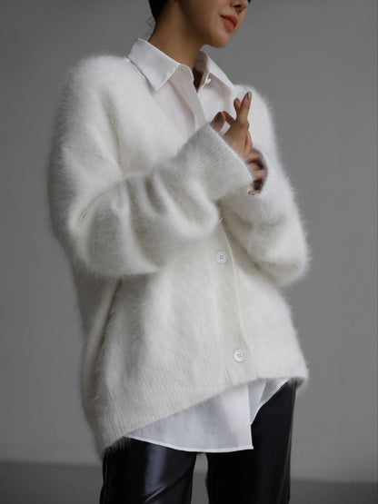 Women's Warm and Soft Loose V-neck Button-up Cardigan - ChoreGirl