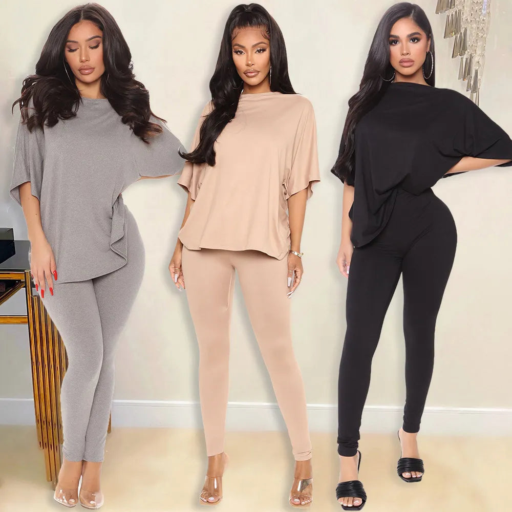 Women's Wide Sleeved Twisted Back Top and Leggings Two-piece Loungewear Set - ChoreGirl
